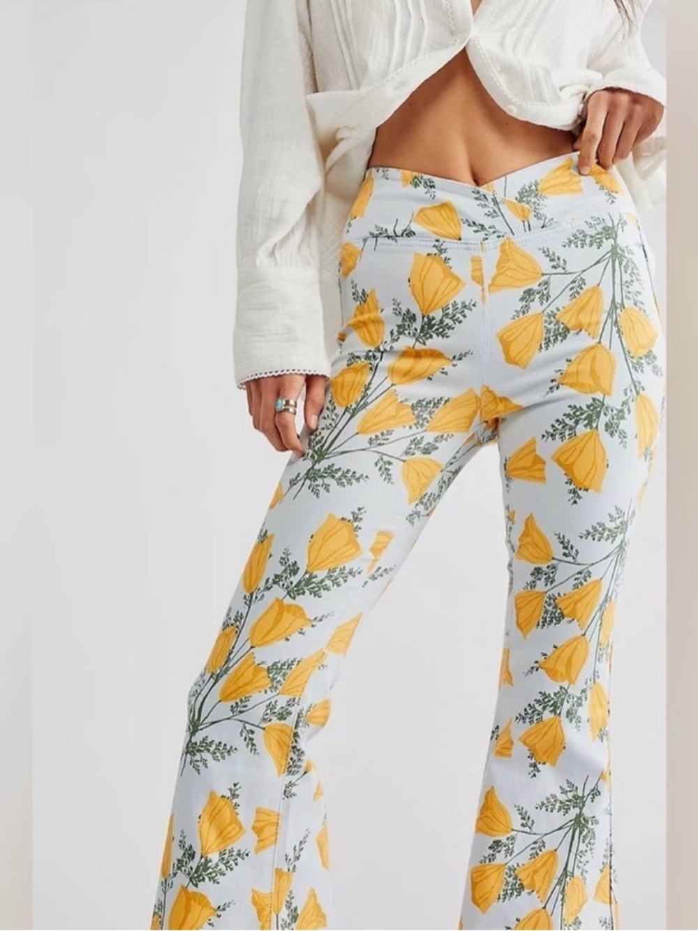 Free People Venice Beach printed flare in Sky Combo California Poppies